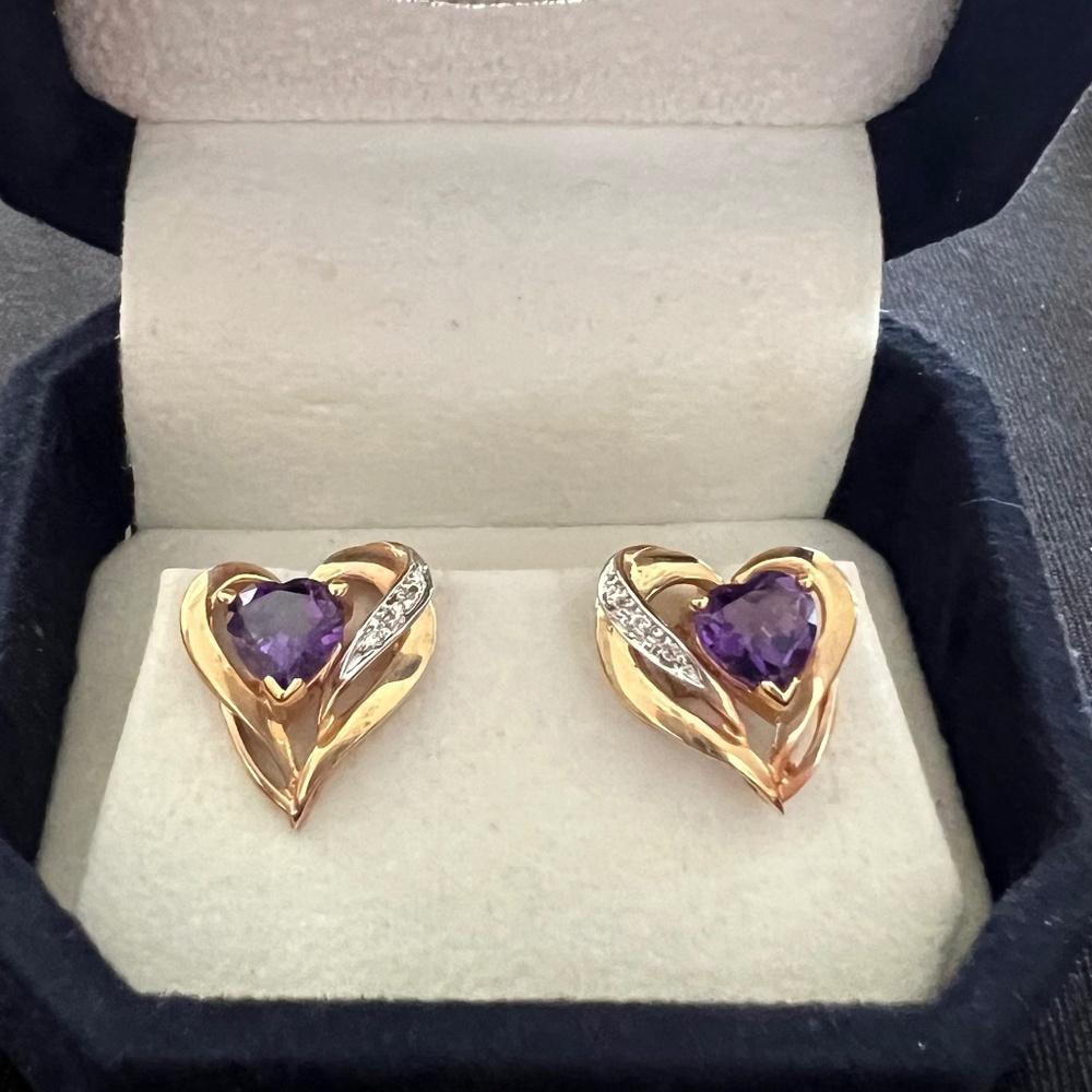 14kt Gold Diamond & Amethyst Earrings